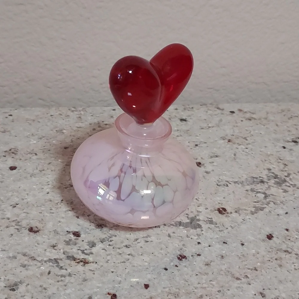 NEW- Pink, Crystal Fragrance Bottle With RED Heart Stopper.